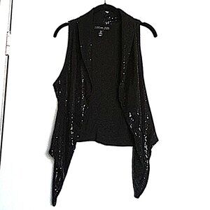New H&M Black Sequin Vest Top Assymetrical Lined Rock & Roll Dressy NWOT Sz M